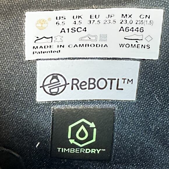 Timberland® Premium 6-Inch Waterproof Size 6.5 Black Nubuck Leather ReBOTL A6446 - Picture 3 of 9